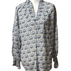 Finley Blue and White Patterned Blouse